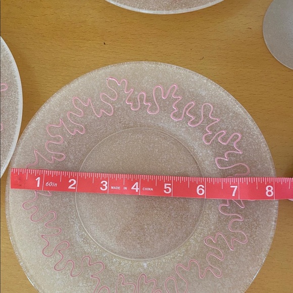 Amazing 16 piece pink frosted glass MCM glasses and plate set - Picture 6 of 7